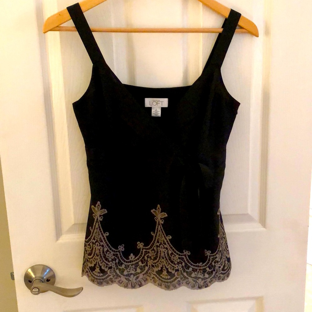 Ann Taylor Loft Black and Crème Silky Top